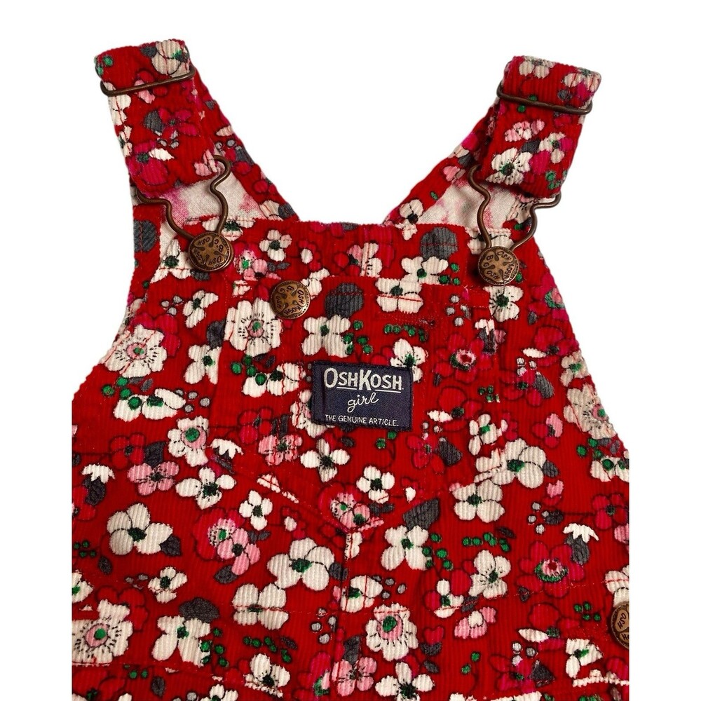 Vintage Oshkosh B Gosh Floral Overalls Corduroy Jumper 12M Cherry Blossom